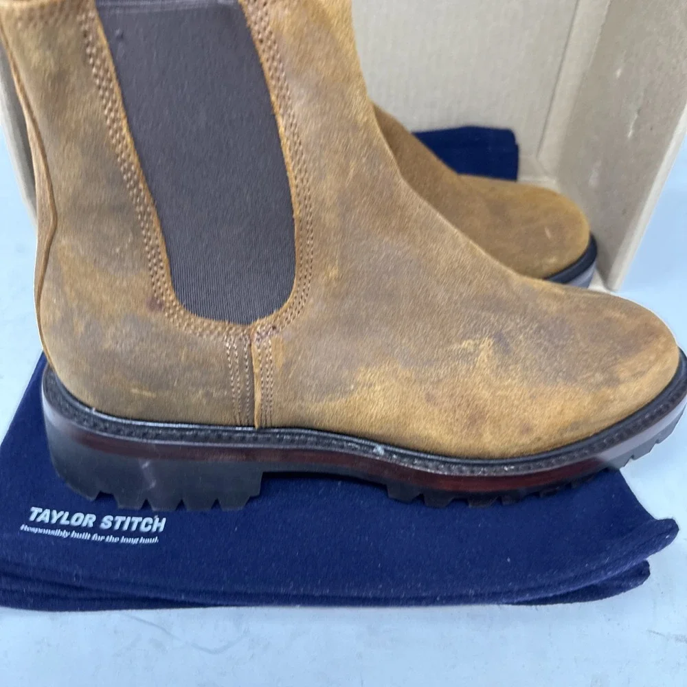Mens 8 Taylor Stitch Ranch Boot Redwood Waxed Suede Chelsea Ankle Vibram Brown